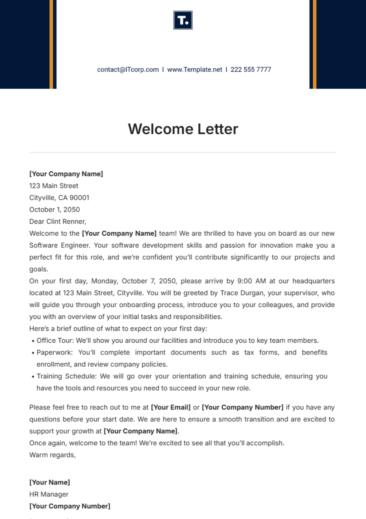 Welcome Letter Template - Edit Online & Download