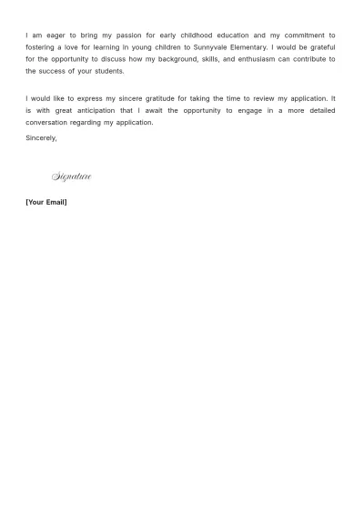 Free Kindergarten Teacher Job Application Letter Template to Edit Online