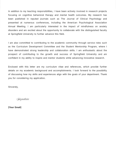 Free College/University Lecturer Job Application Letter Template to Edit Online