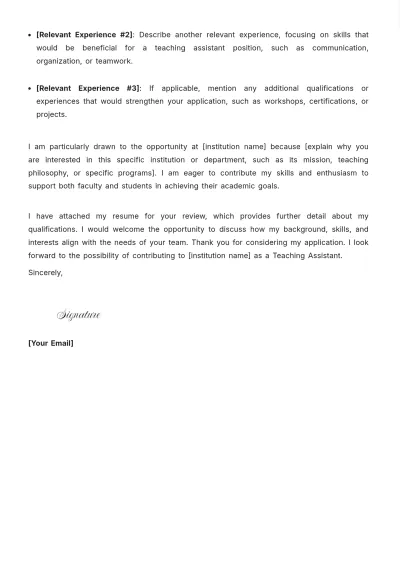 Free Teaching Assistant Job Application Format Letter Template to Edit Online