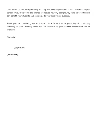 Free Substitute Teacher Job Application Letter Template to Edit Online