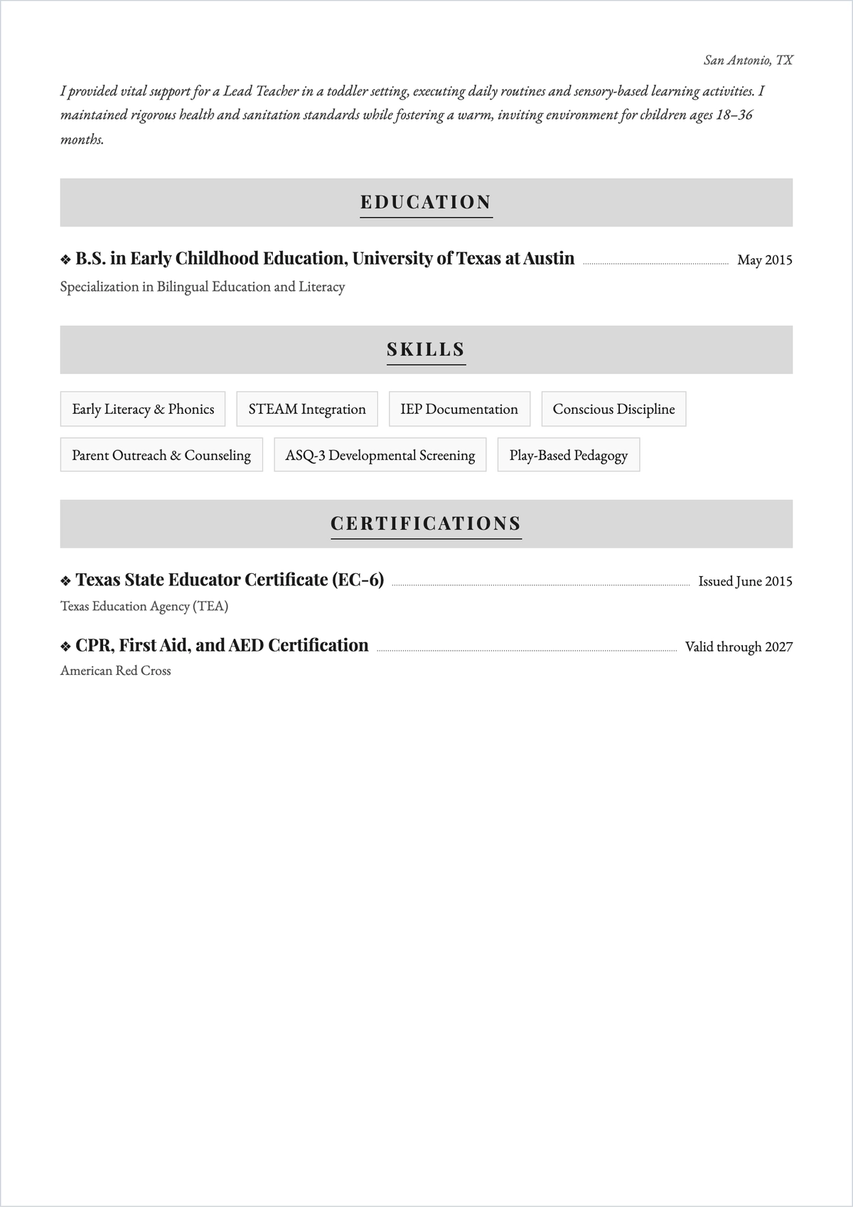 Free Outline Lead Teacher ATS Resume Template, AI Resume Builder