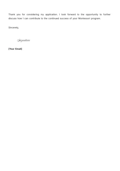Free Printable Montessori Teacher Job Application Letter Template to Edit Online