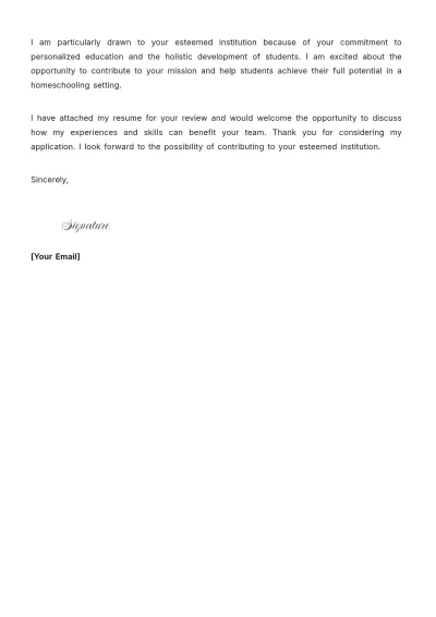 Free Aesthetic Homeschool Teacher Job Application Letter Template to Edit Online