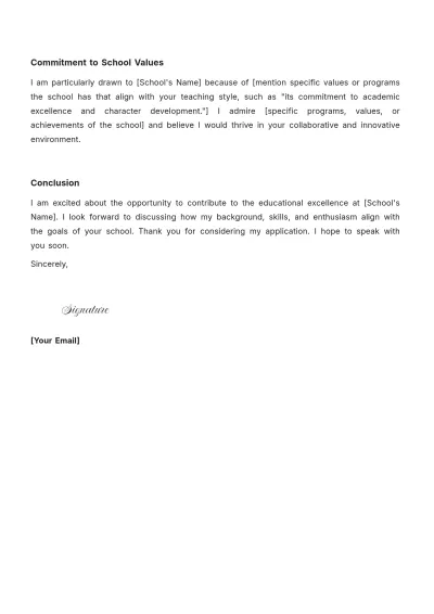 Free Private School Teacher Job Application Letter Layout Template to Edit Online