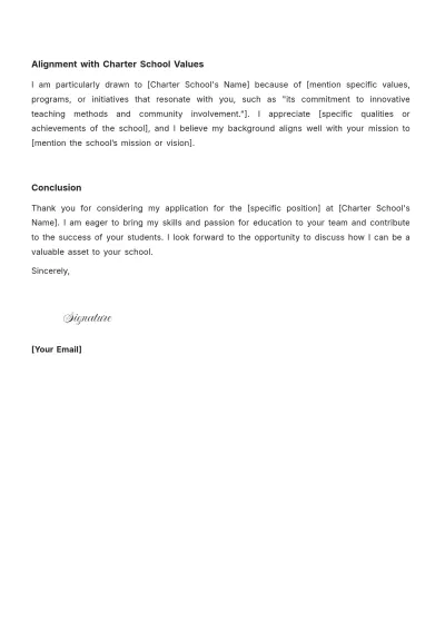 Free Blank Charter School Teacher Job Application Letter Template to Edit Online