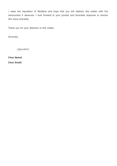 Free Service Under Warranty Complaint Letter Template to Edit Online