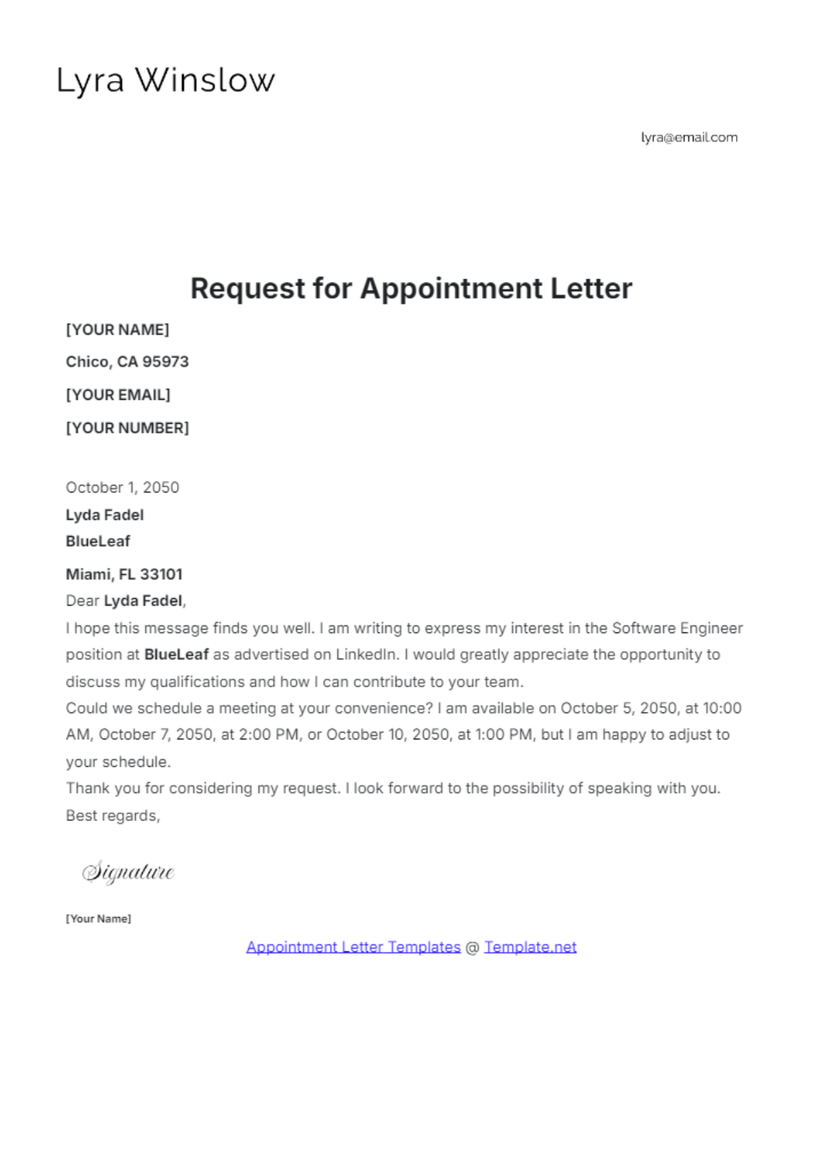 Request for Appointment Letter Template - Edit Online & Download