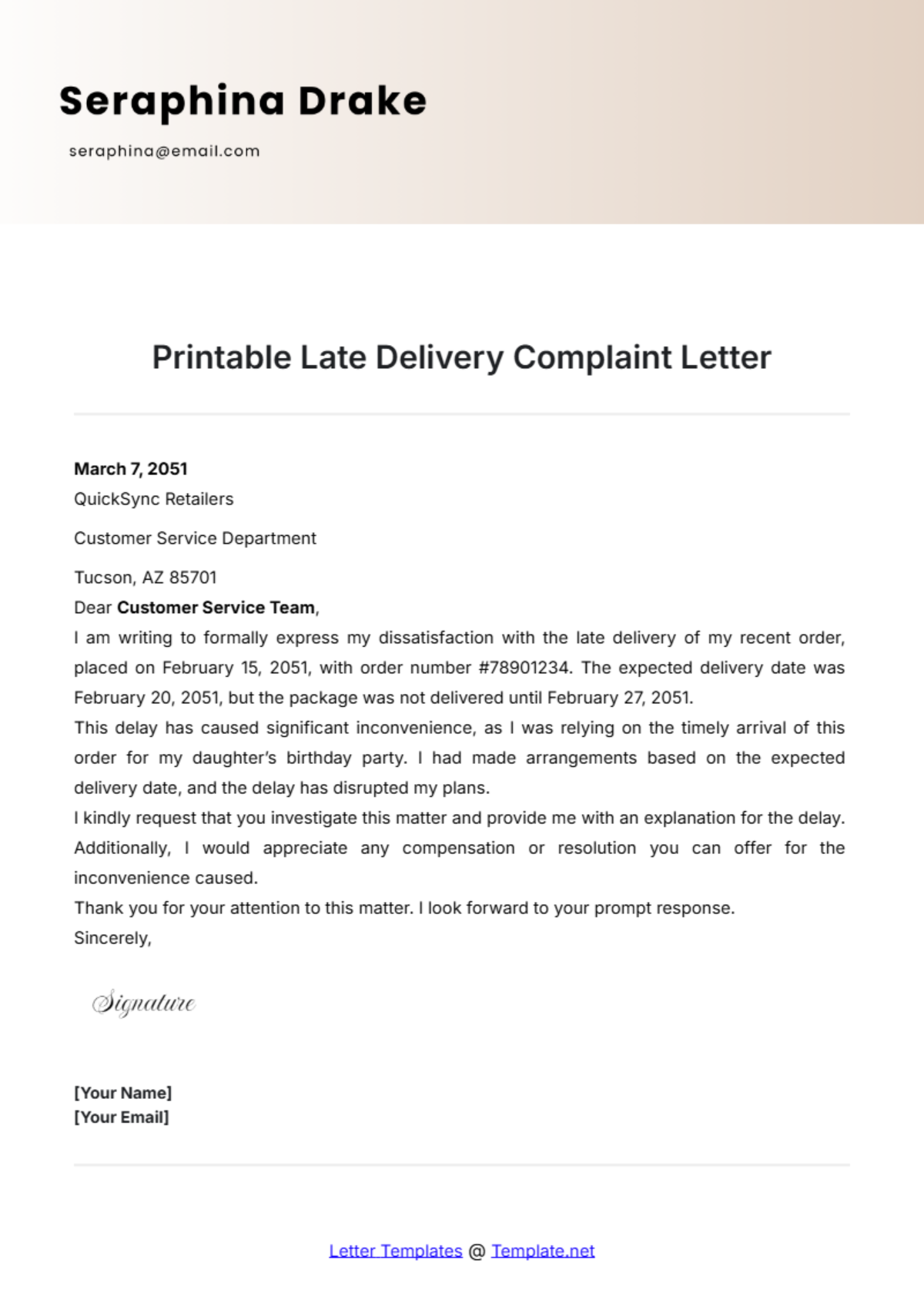 Printable Late Delivery Complaint Letter Template - Edit Online & Download