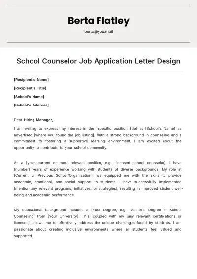 Free School Counselor Job Application Letter Design Template to Edit Online
