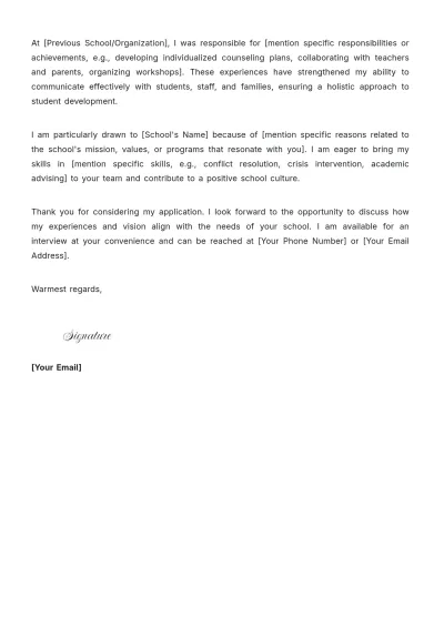 Free School Counselor Job Application Letter Design Template to Edit Online
