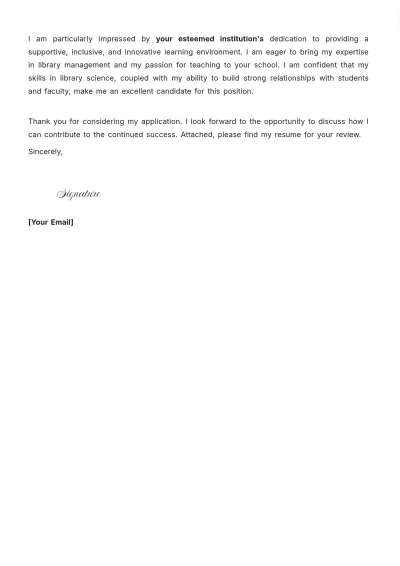 Free School Librarian Job Application Letter Template to Edit Online
