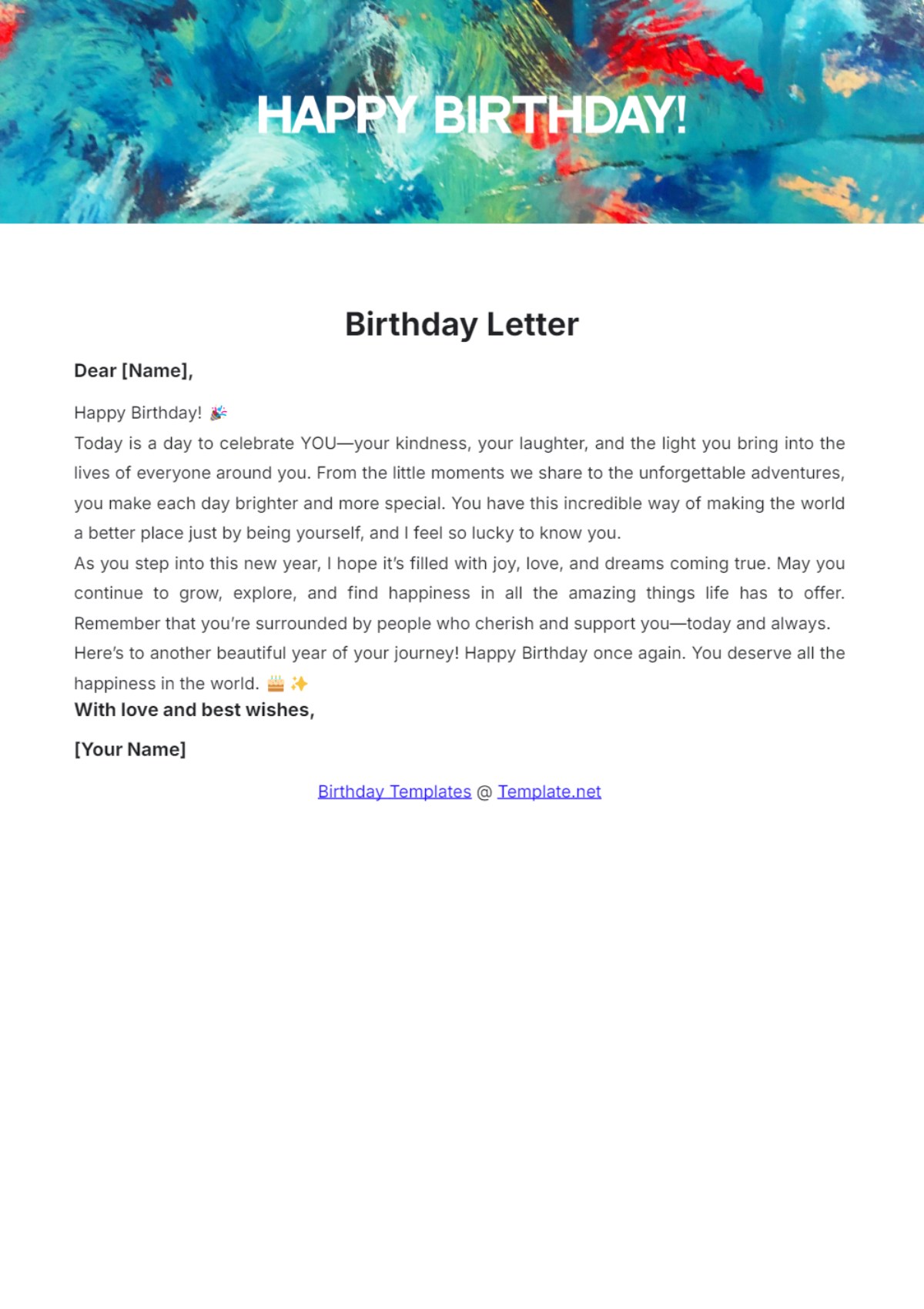 Birthday Letter Template - Edit Online & Download