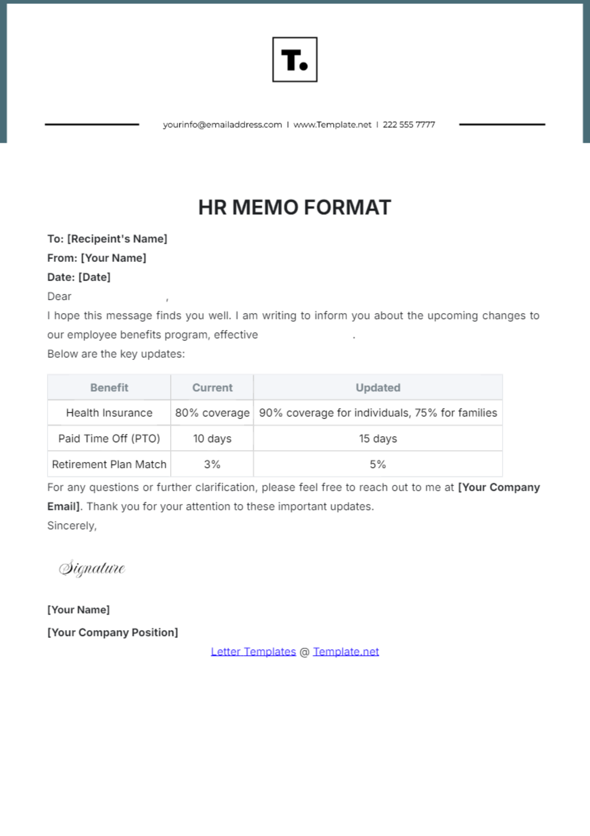 HR Memo Format Template - Edit Online & Download