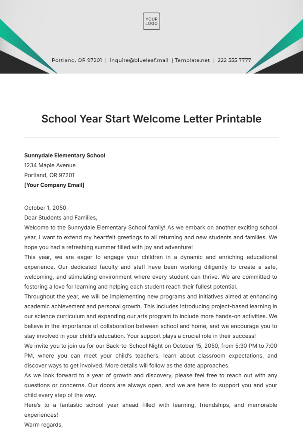 School Year Start Welcome Letter Printable Template - Edit Online & Download