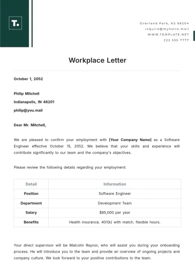 Free Workplace Letter Template to Edit Online