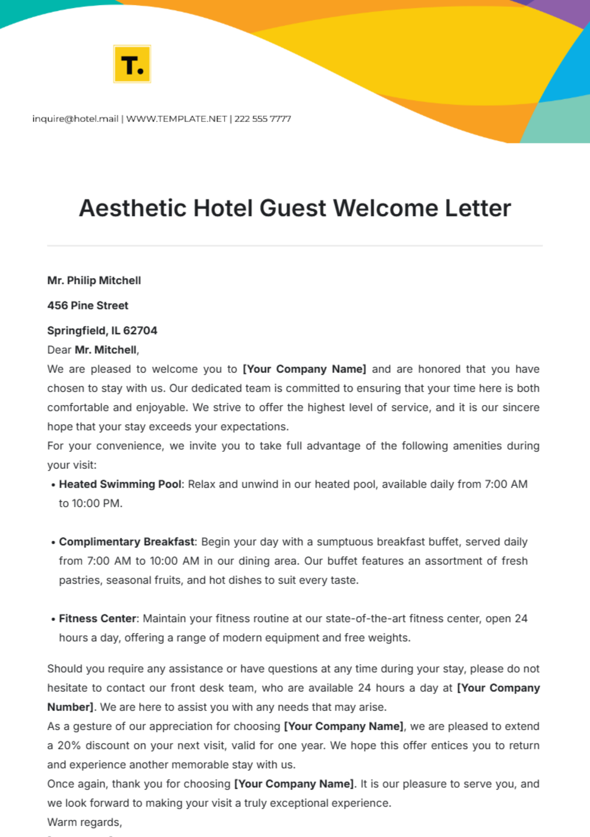 Hotel Guest Welcome Letter Template - Edit Online & Download