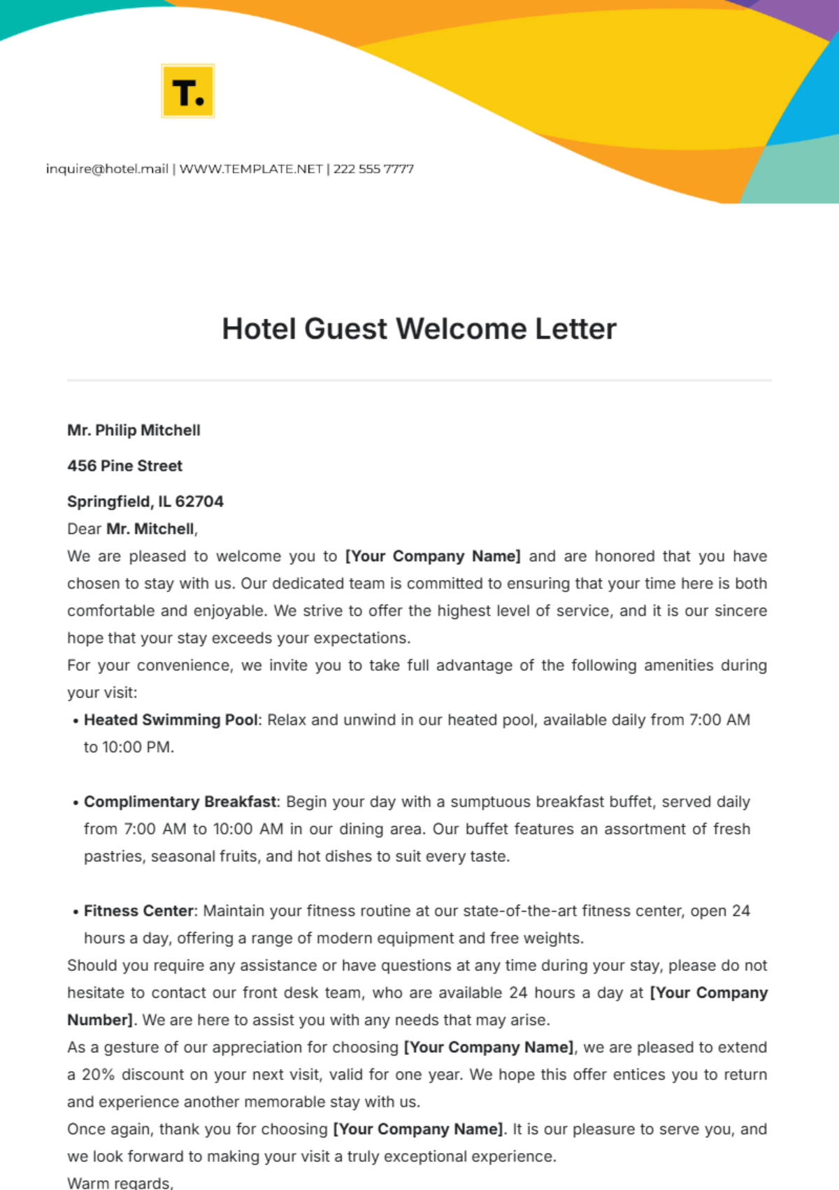 Hotel Guest Welcome Letter Template - Edit Online & Download