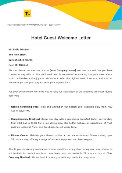 Free Hotel Guest Welcome Letter Template to Edit Online