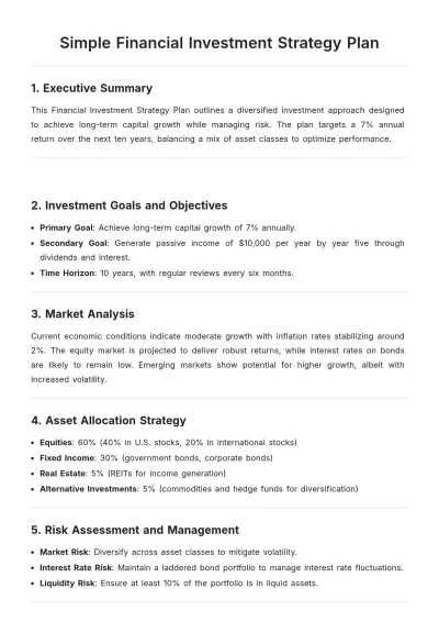 Free Simple Financial Investment Strategy Plan Template to Edit Online