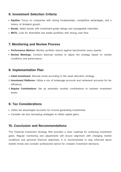 Free Simple Financial Investment Strategy Plan Template to Edit Online