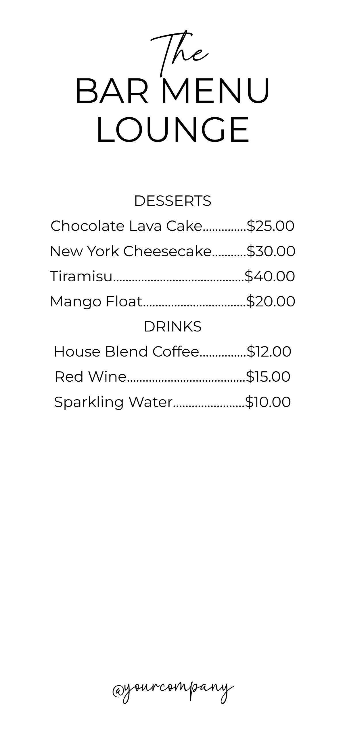 Free Resort Menu Template to Edit Online