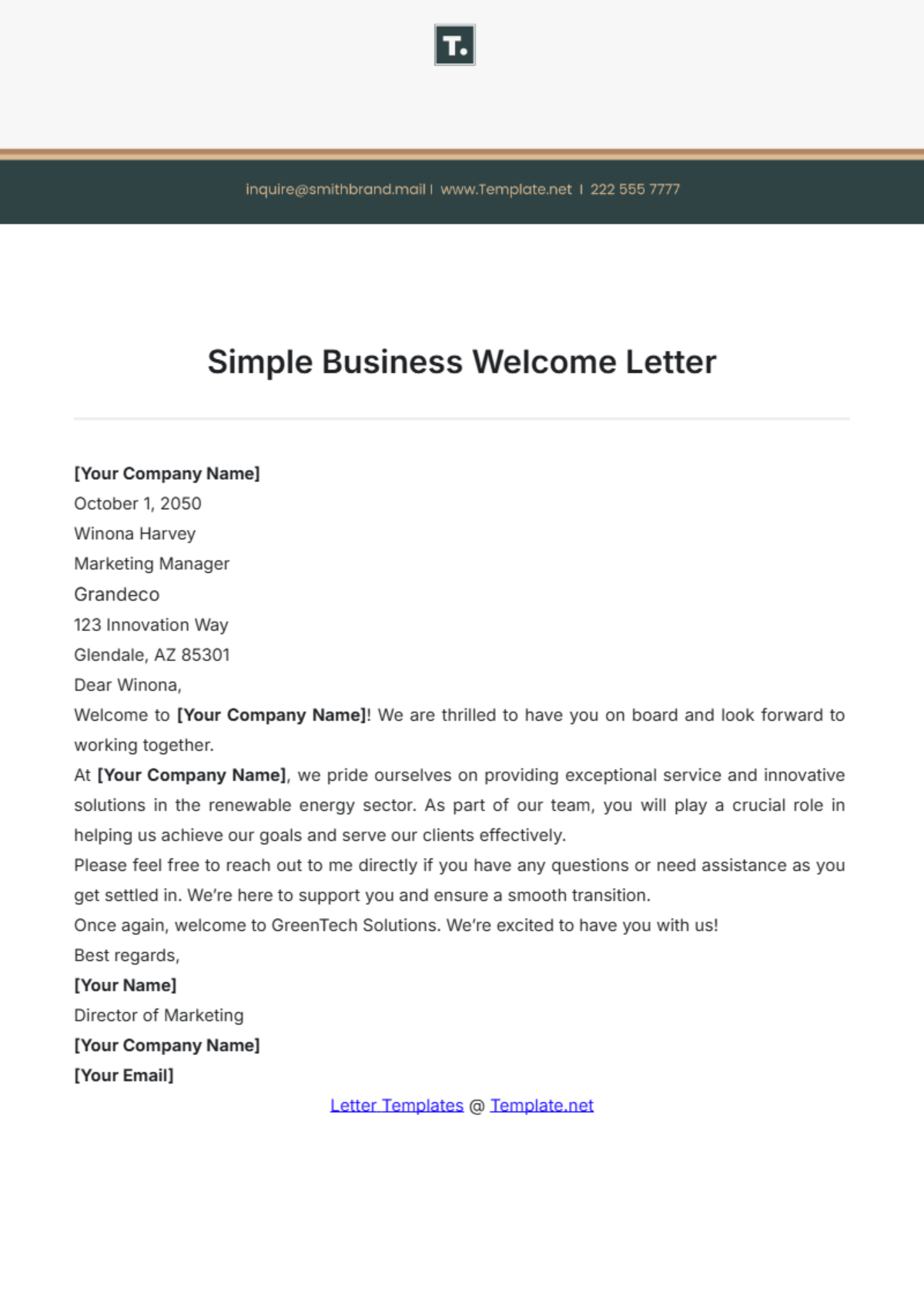 Simple Business Welcome Letter Template - Edit Online & Download