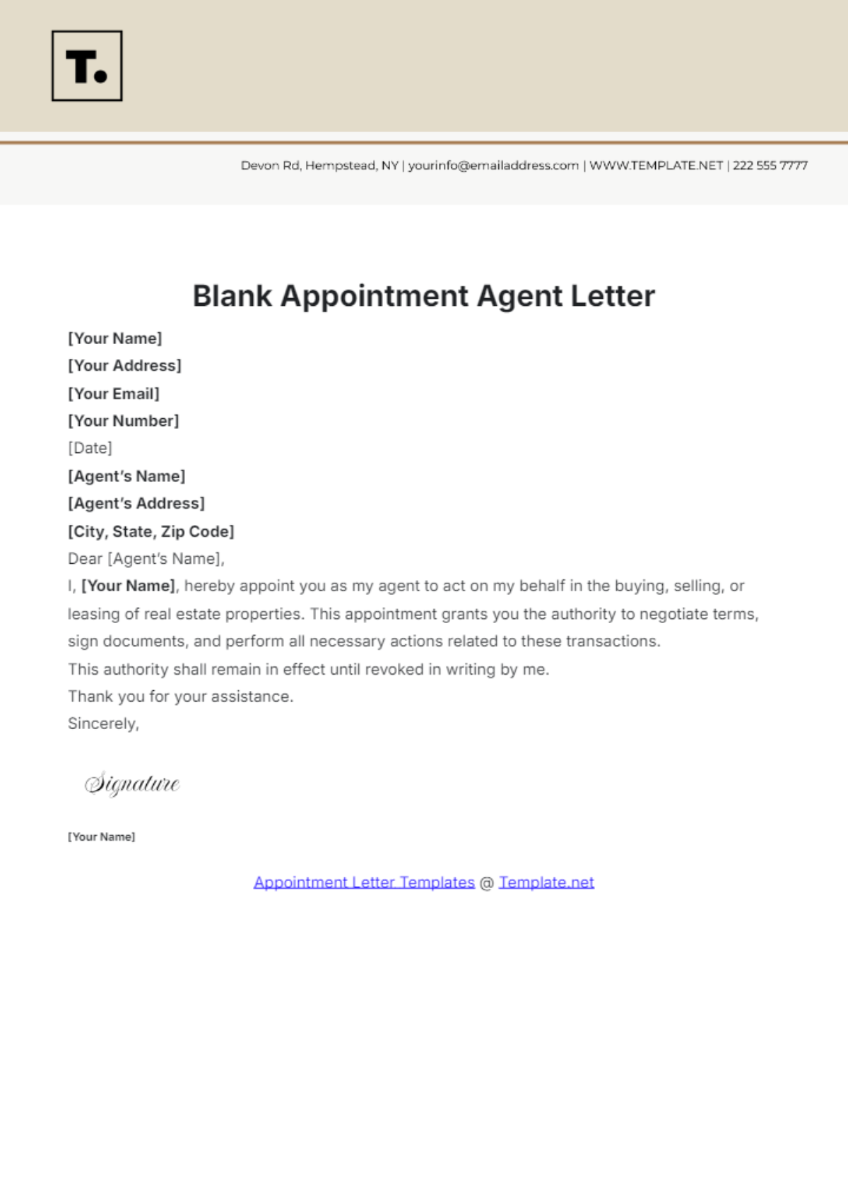 Blank Appointment Agent Letter Template - Edit Online & Download