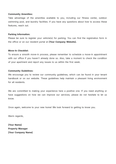 Free Apartment Tenant Welcome Letter Format Template to Edit Online