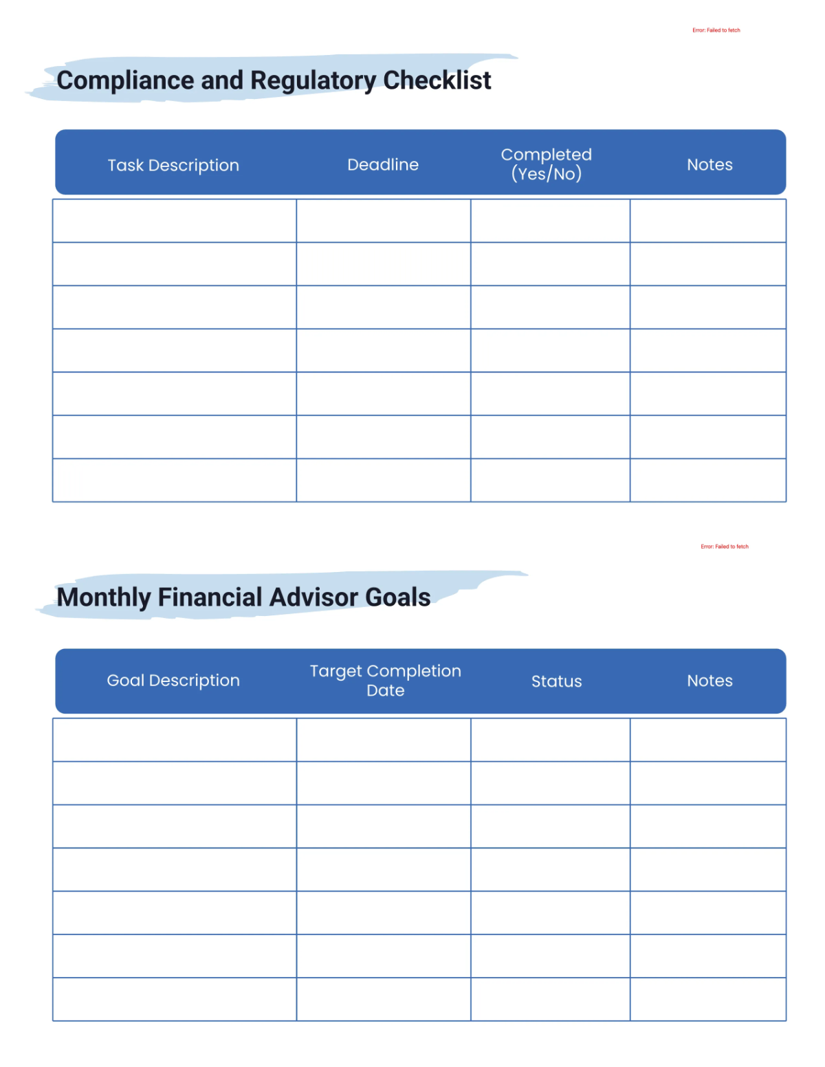 Free Financial Advisor Planner Template to Edit Online