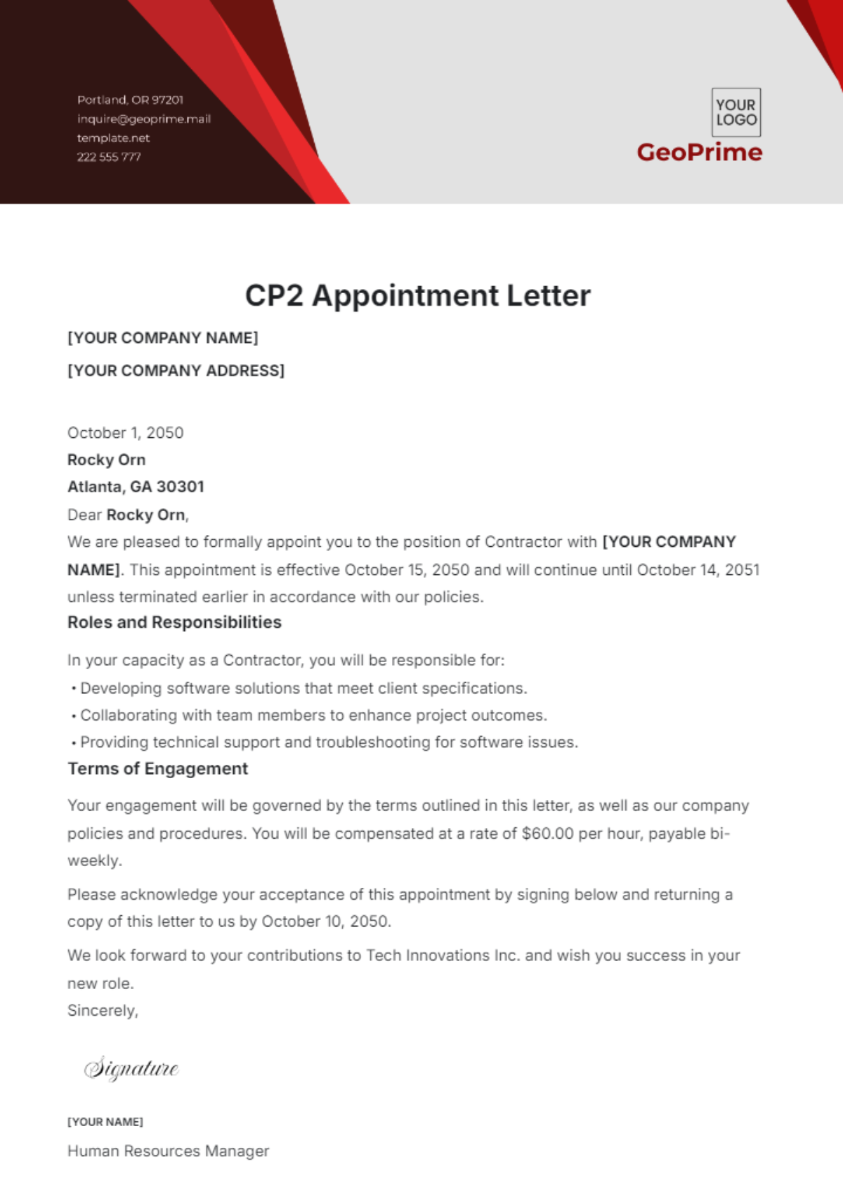 CP2 Appointment Letter Template - Edit Online & Download