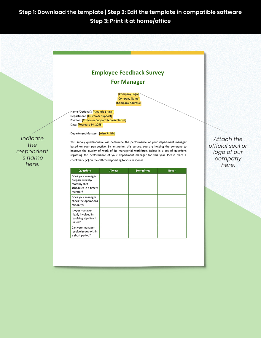 Employee Feedback Survey for Manager Template Download