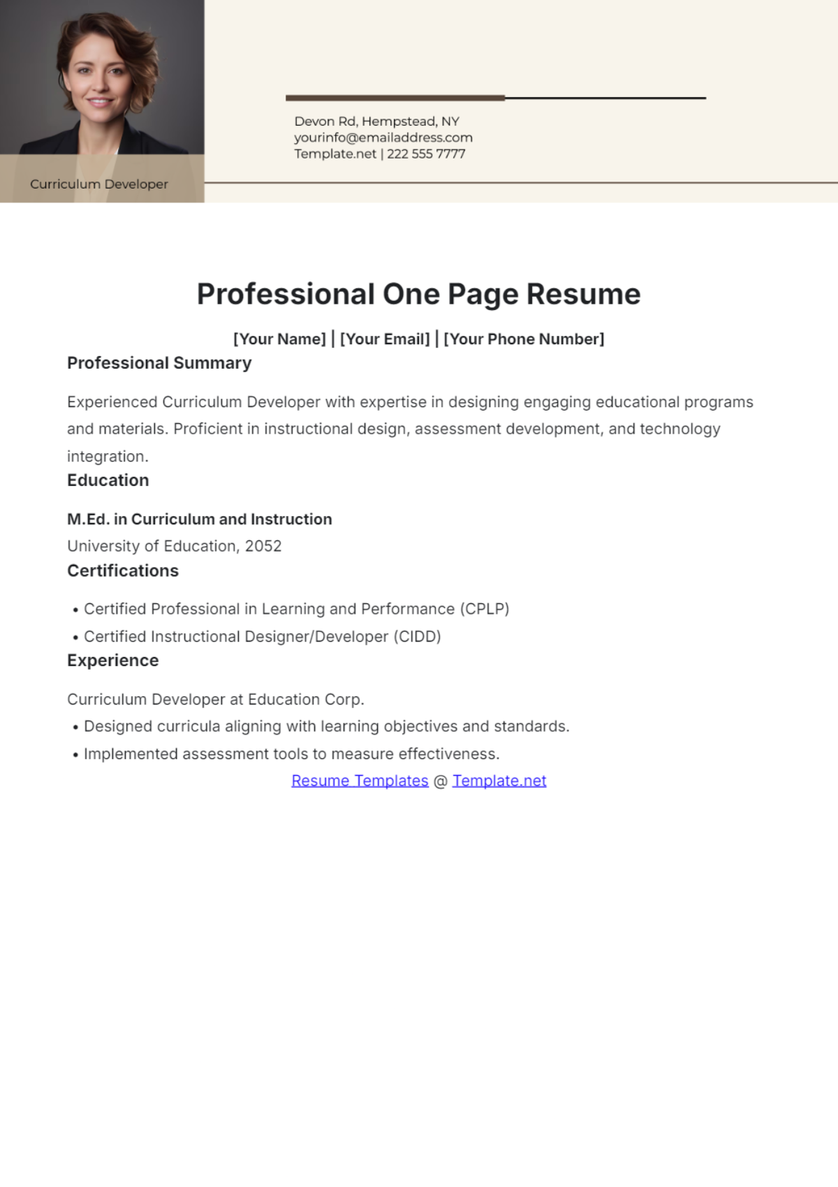 Professional One Page Resume Template - Edit Online & Download