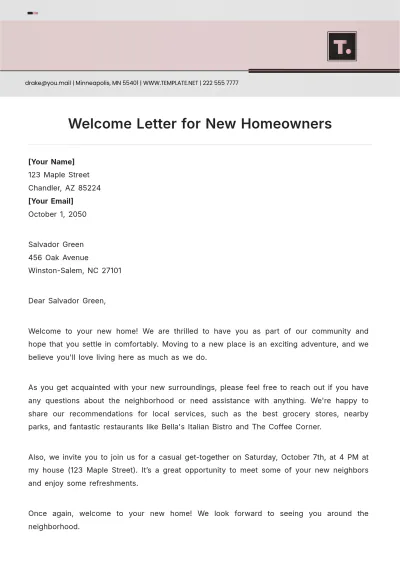 Free Welcome Letter for New Homeowners Template to Edit Online