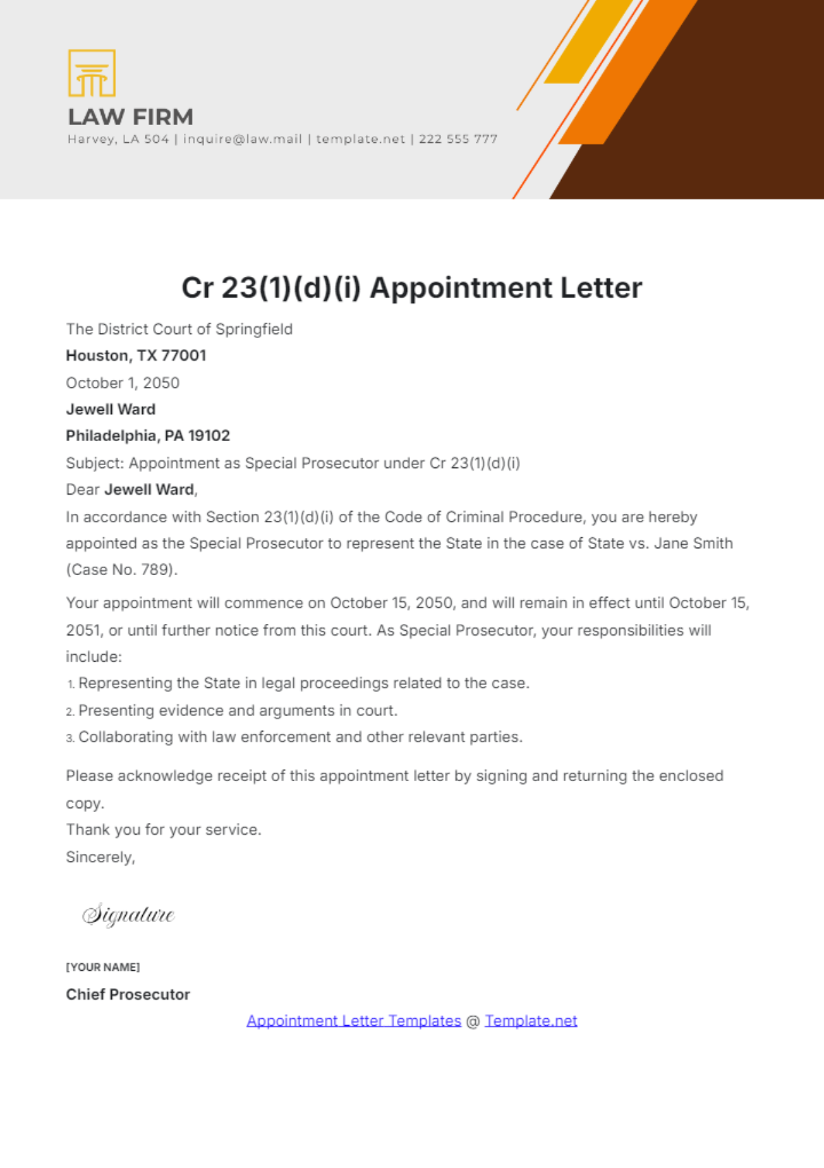 Cr 23(1)(d)(i) Appointment Letter Template - Edit Online & Download