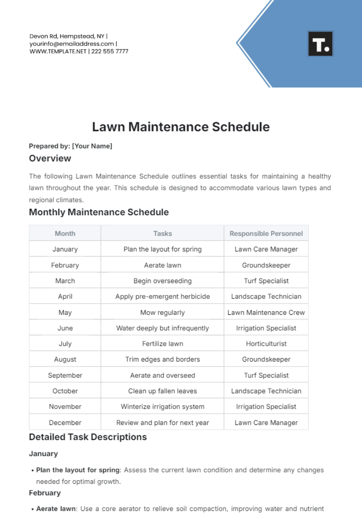 Lawn Maintenance Schedule Template - Edit Online & Download