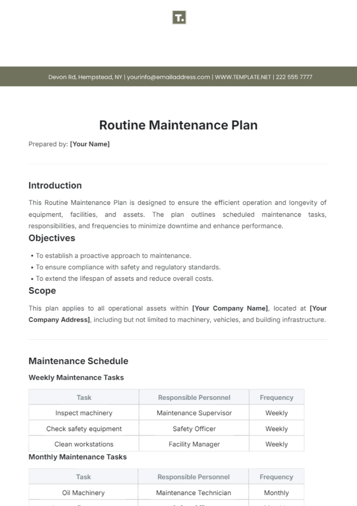 Routine Maintenance Plan Template - Edit Online & Download