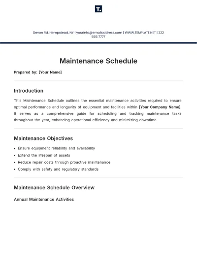 Free Maintenance Plan Template to Edit Online