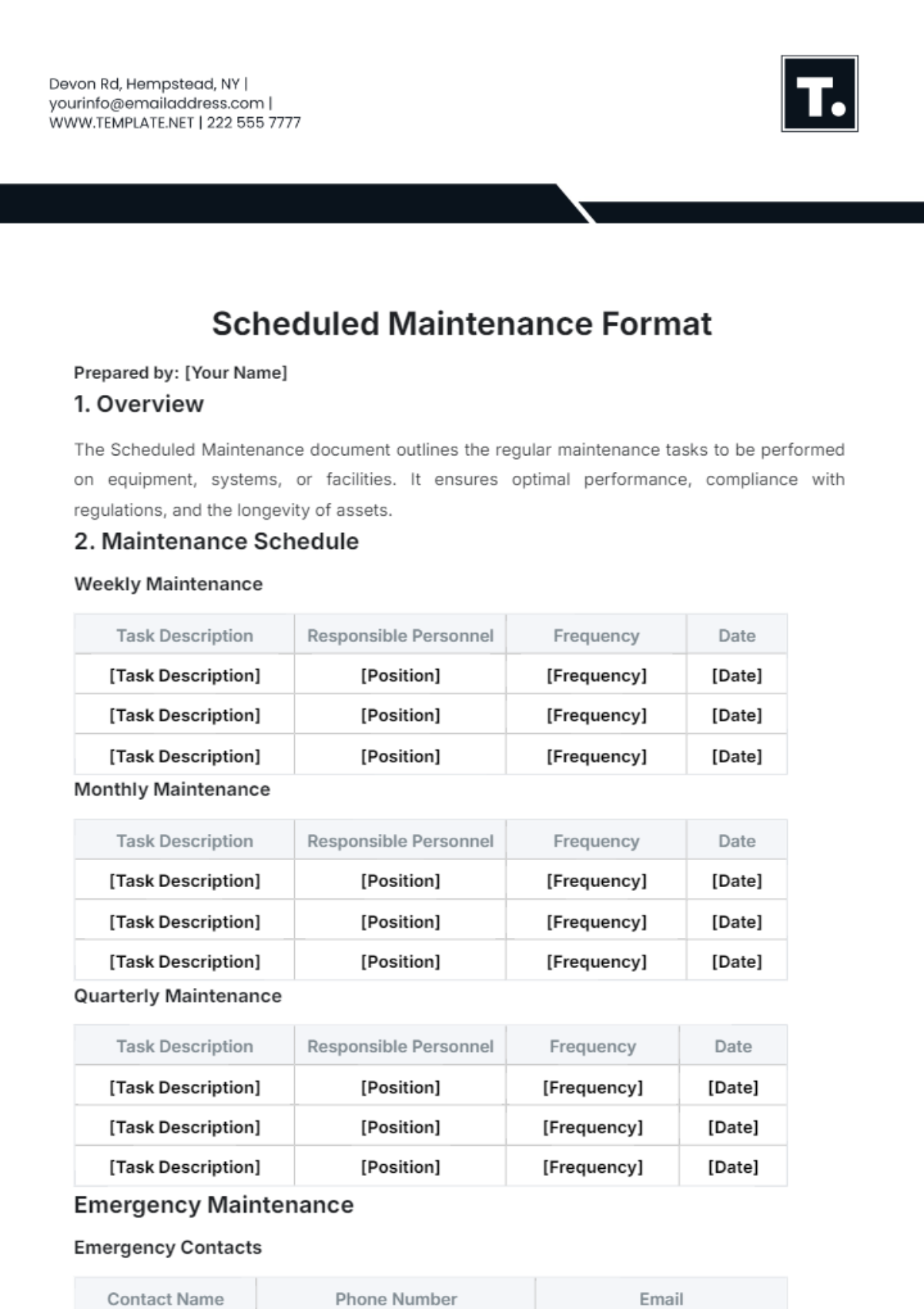 Scheduled Maintenance Format Template - Edit Online & Download