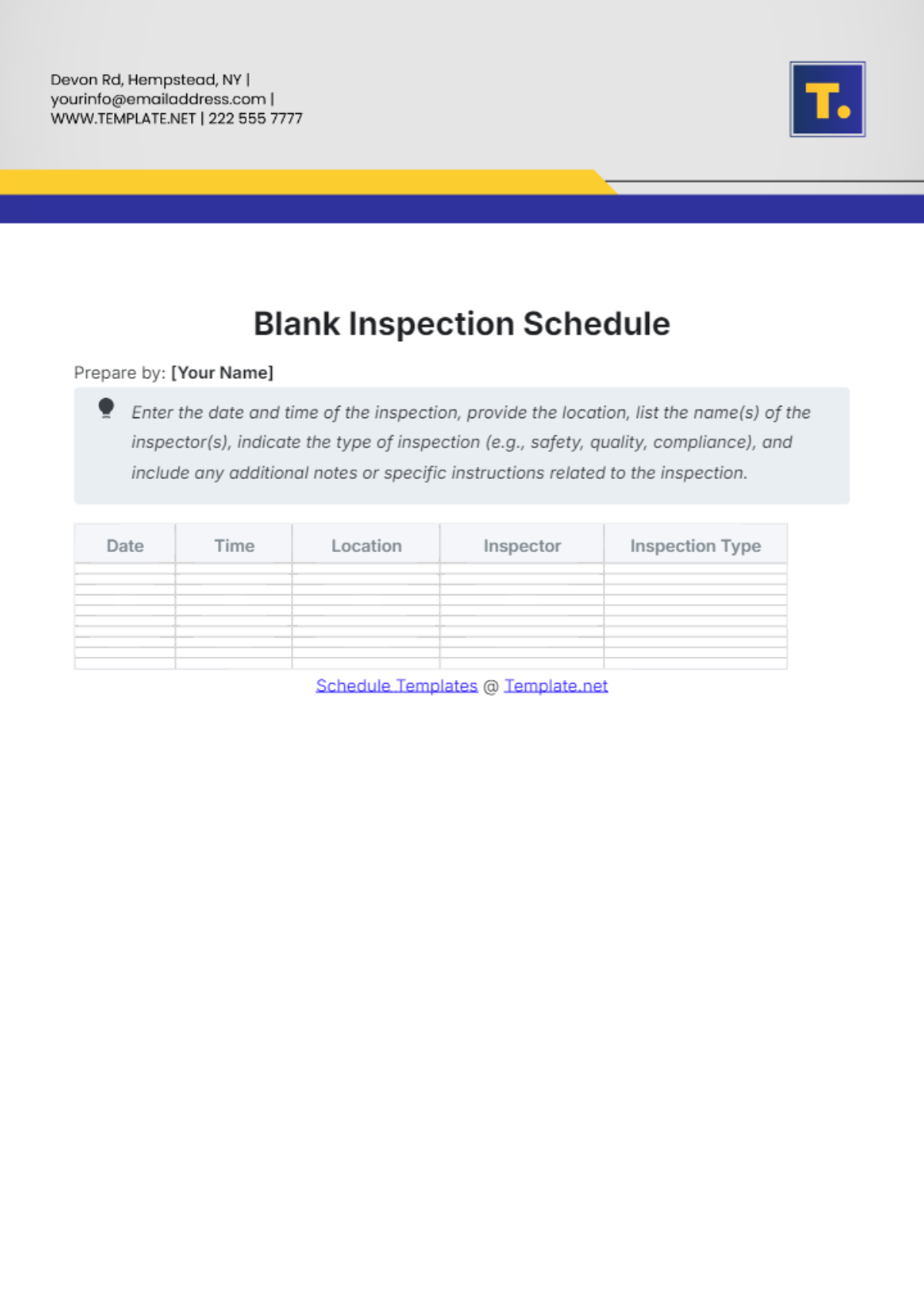 Blank Inspection Schedule Template - Edit Online & Download