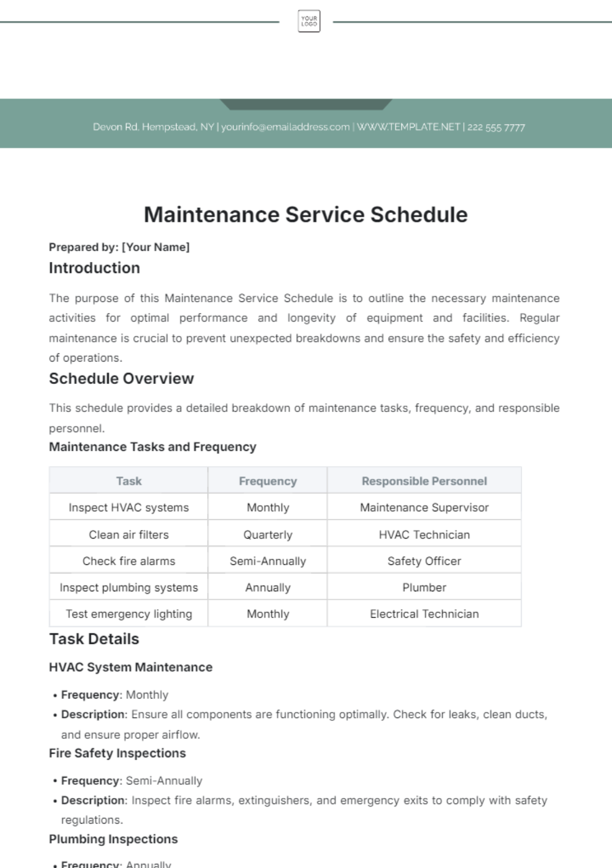 Hvac Preventive Maintenance Schedule Template Infoupdate Hvac Preventive Maintenance Schedule Template Infoupdate