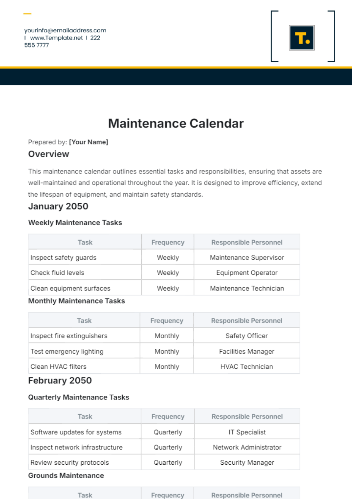 Maintenance Calendar Template - Edit Online & Download