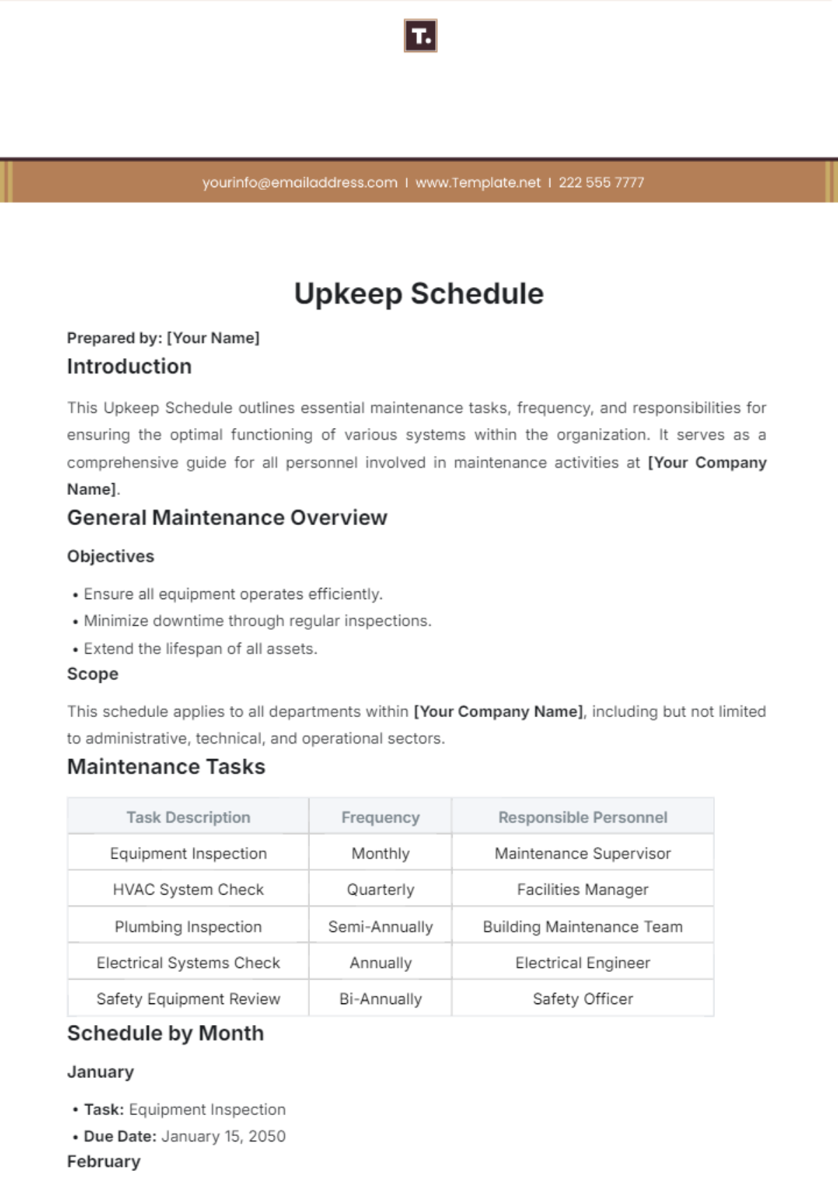 Upkeep Schedule Template - Edit Online & Download