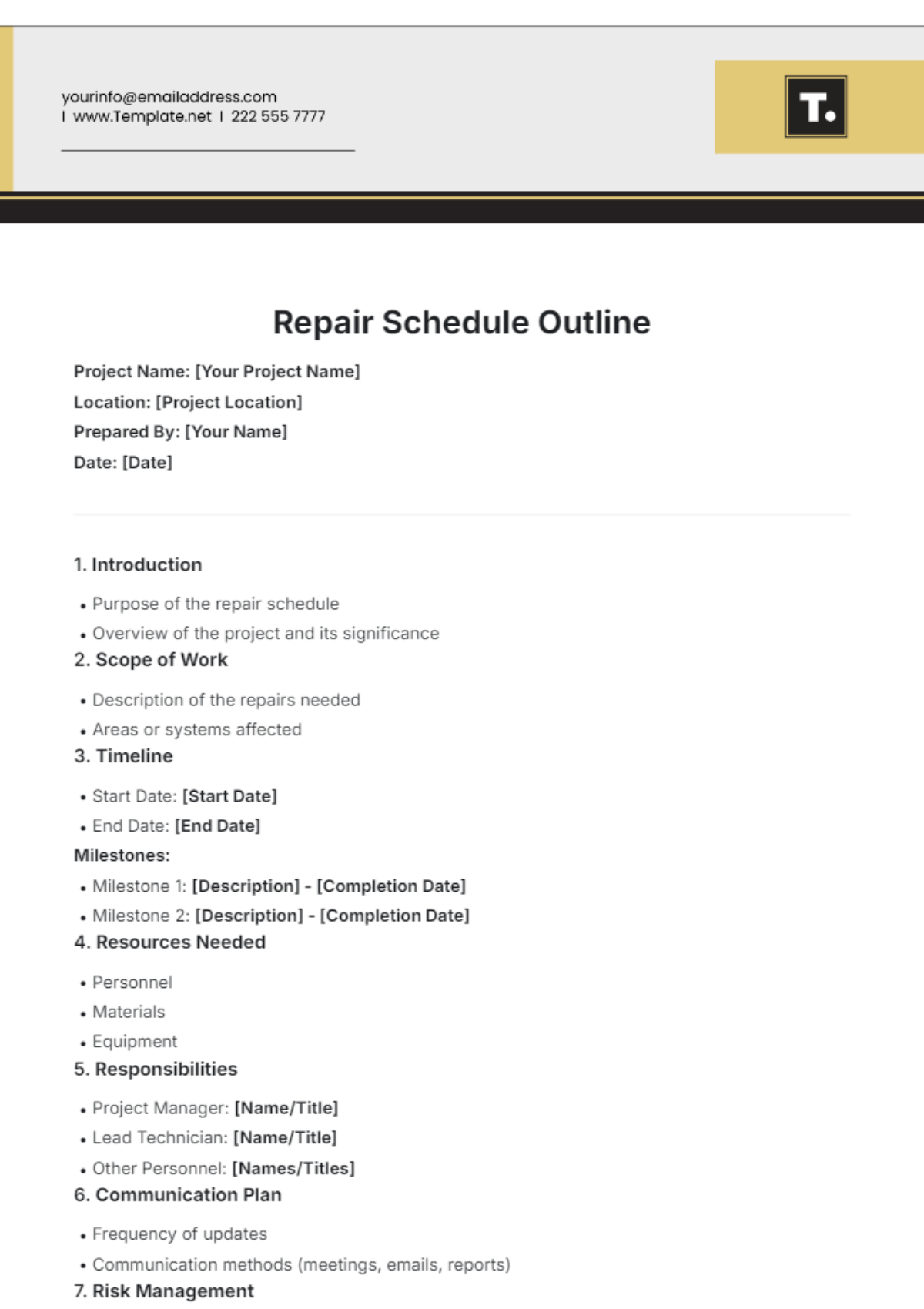 Repair Schedule Outline Template - Edit Online & Download