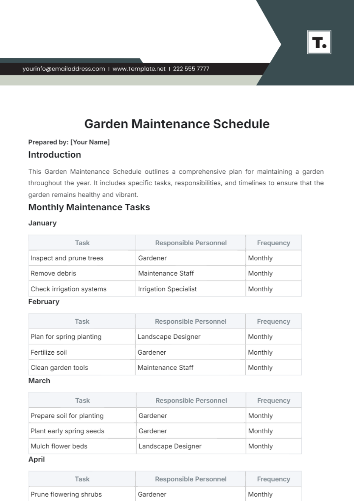 Garden Maintenance Schedule Template - Edit Online & Download