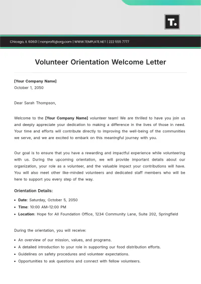 Free Volunteer Orientation Welcome Letter Template to Edit Online