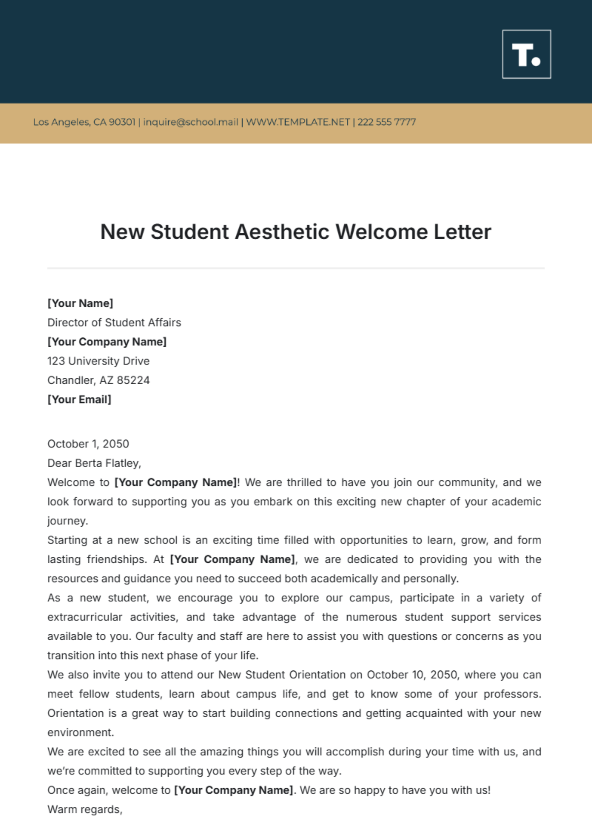 New Student Aesthetic Welcome Letter Template - Edit Online & Download