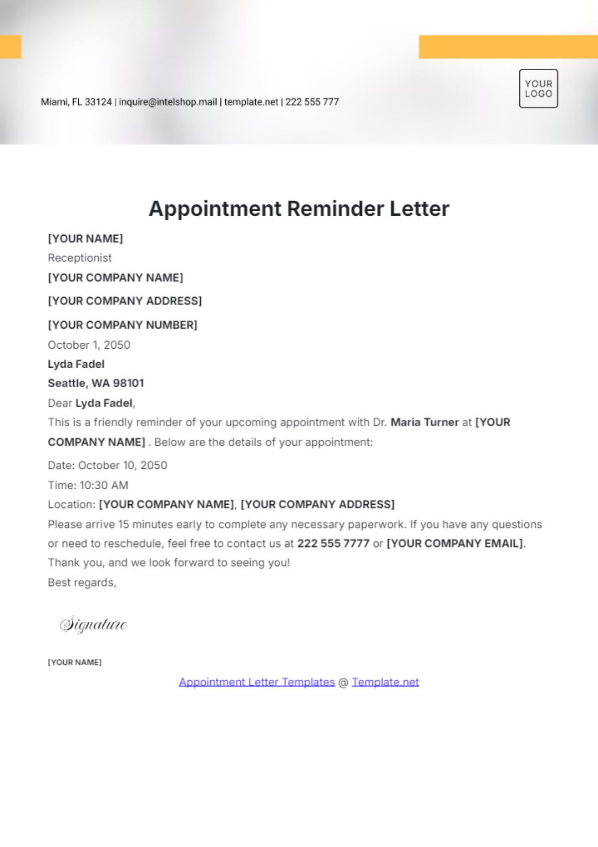 Appointment Reminder Letter Template - Edit Online & Download