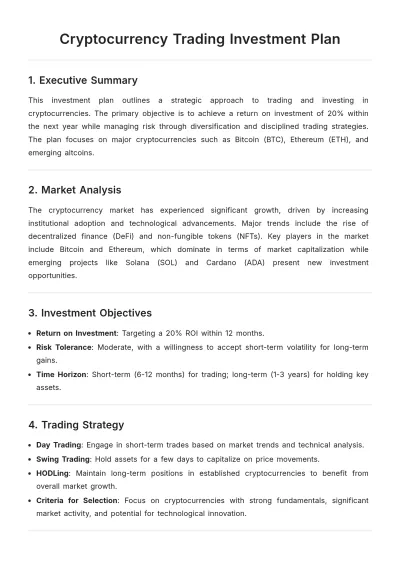 Free Cryptocurrency Trading Investment Plan Template to Edit Online