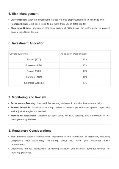 Free Cryptocurrency Trading Investment Plan Template to Edit Online
